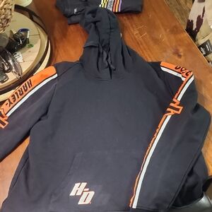 Harley Davidson Black Hoodie with Orange Accents. 2 piece set